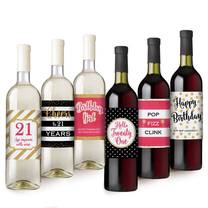 Hello Twenty One Wine Bottle Labels - 21st Birthday