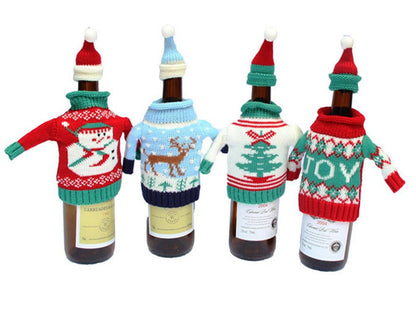 Christmas Wine Bottle Sweater Covers - Set of 4