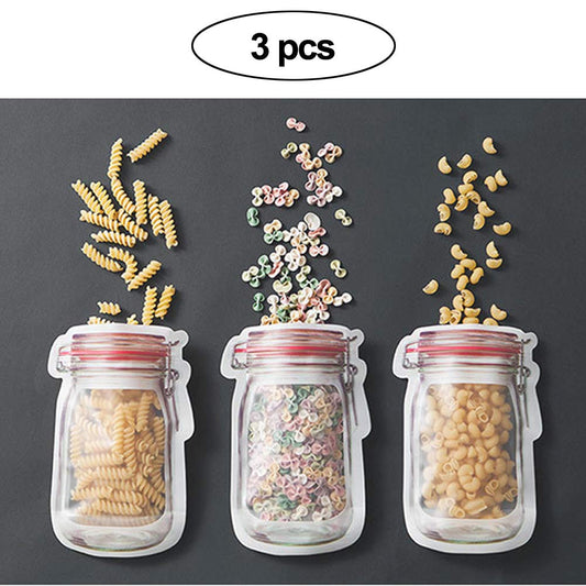 Mason Jar Shape Reusable Food Storage Bags - 3 PCS