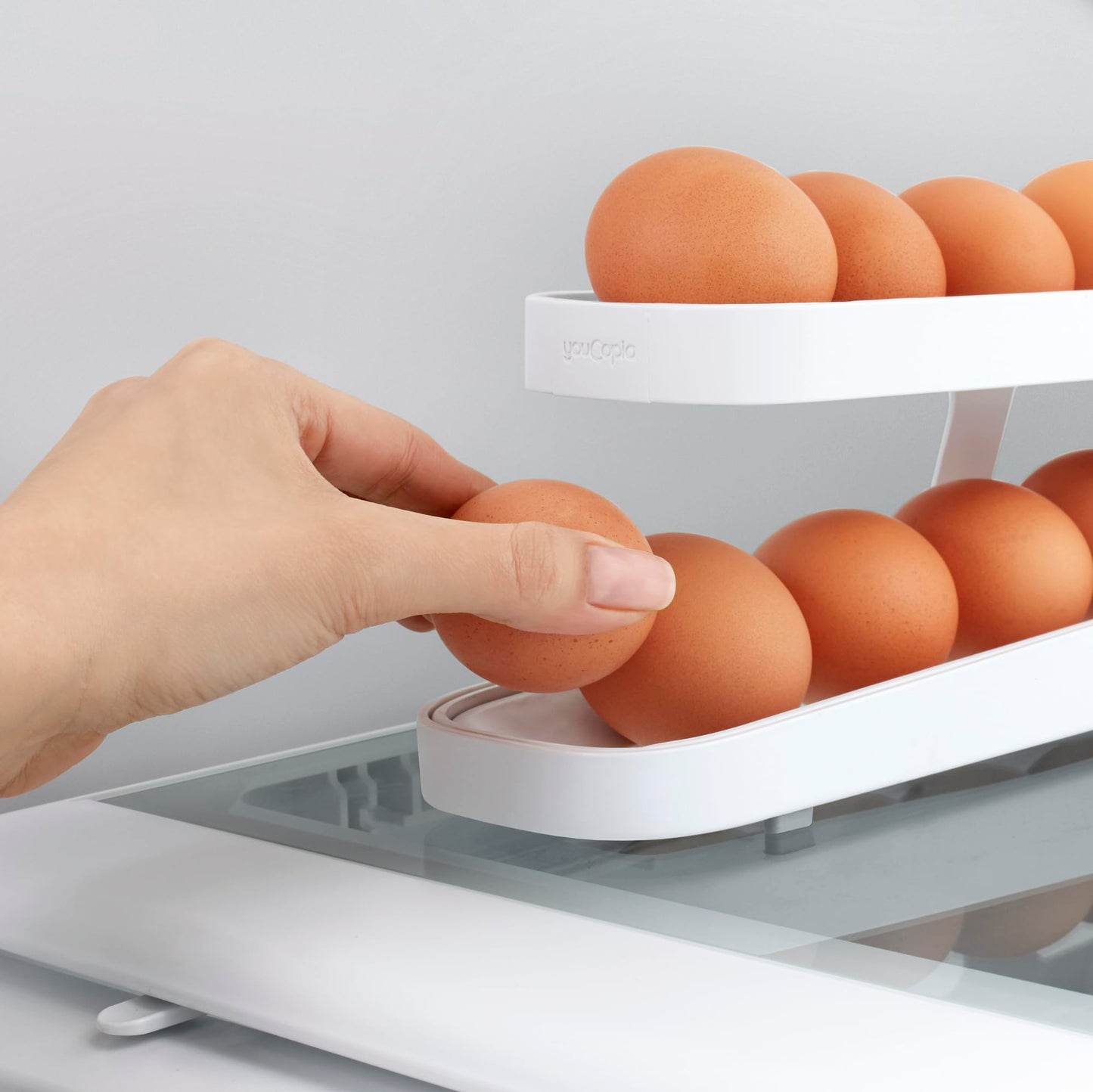 Space-Saving Rolling Eggs Dispenser and Organizer