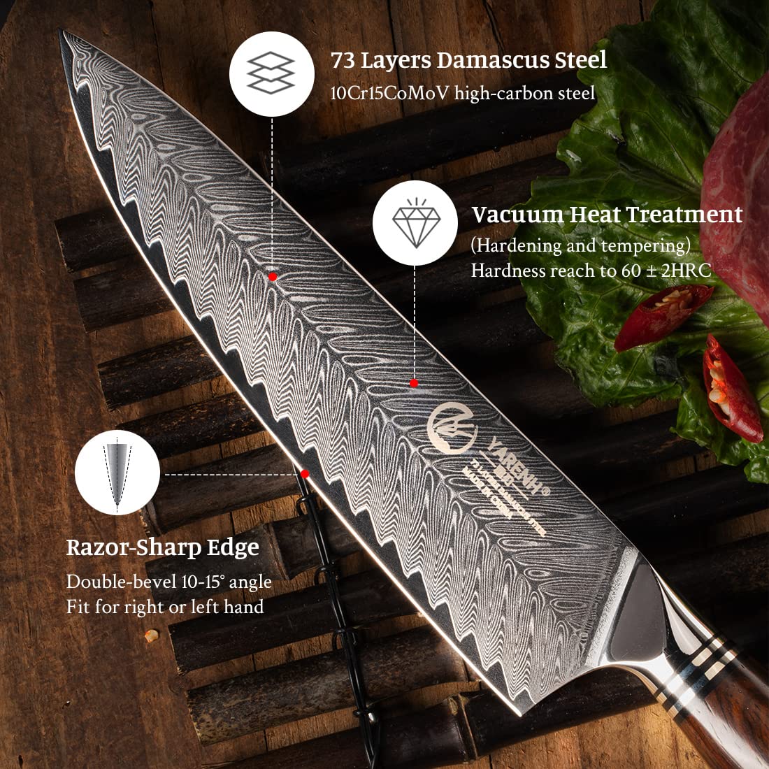 Damascus Chef Knife with Sheath