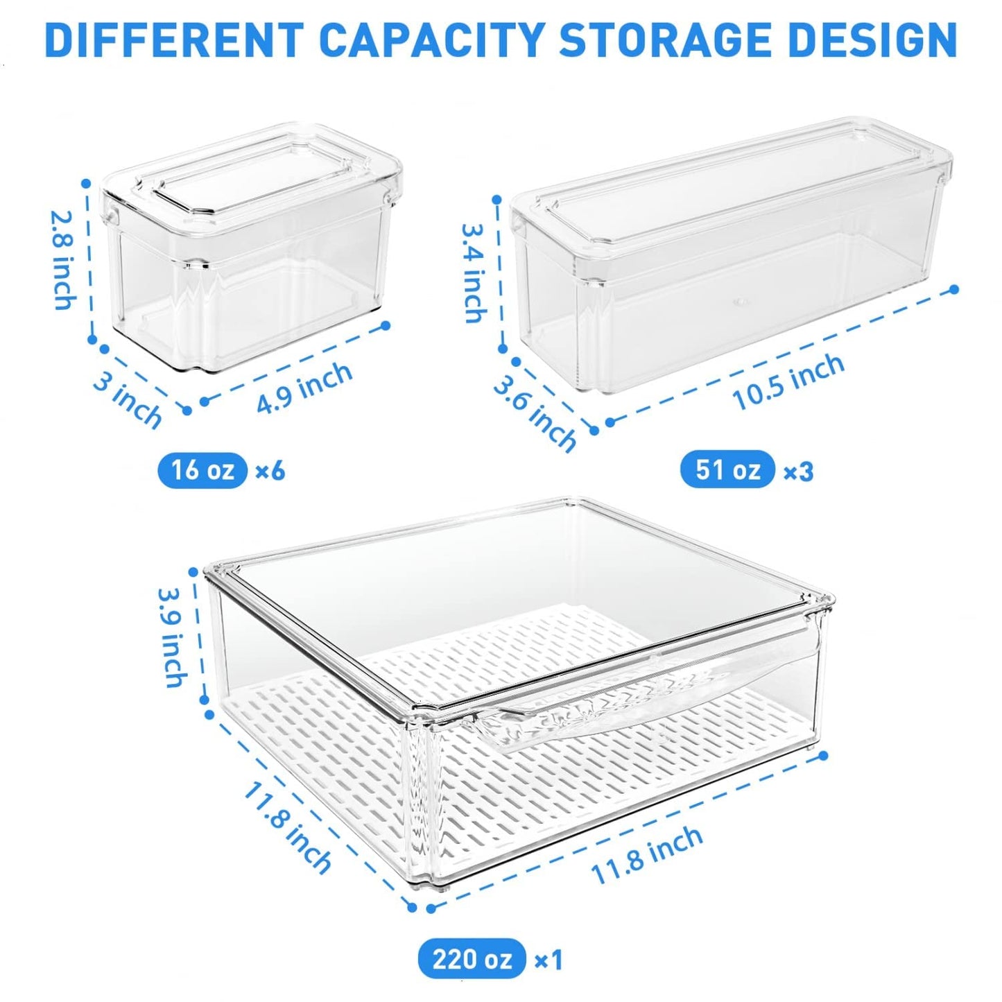 Stackable Refrigerator Organizer Bins with Lids, BPA-Free