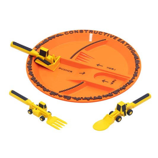 Constructive Eating Plate and Utensils Set - Construction Theme