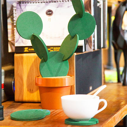 Cactus Coaster Set with Flowerpot Holder - 6 Pieces