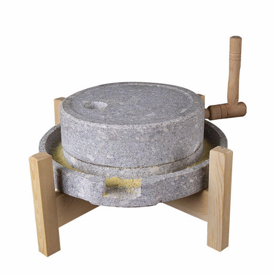 Stone Grain Mill - Hand Crank Grinder with Beech Wood Stand