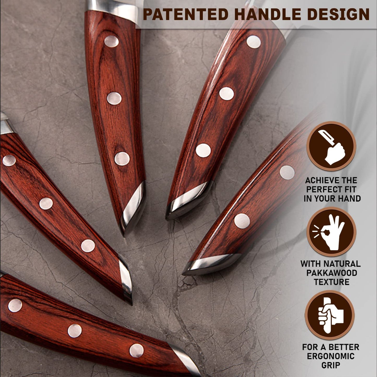 Japanese Chef Knife Set - 5 PCS with Red Pakkawood Handle