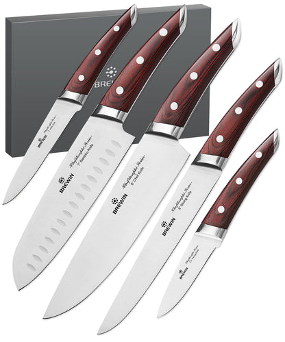 Japanese Chef Knife Set - 5 PCS with Red Pakkawood Handle