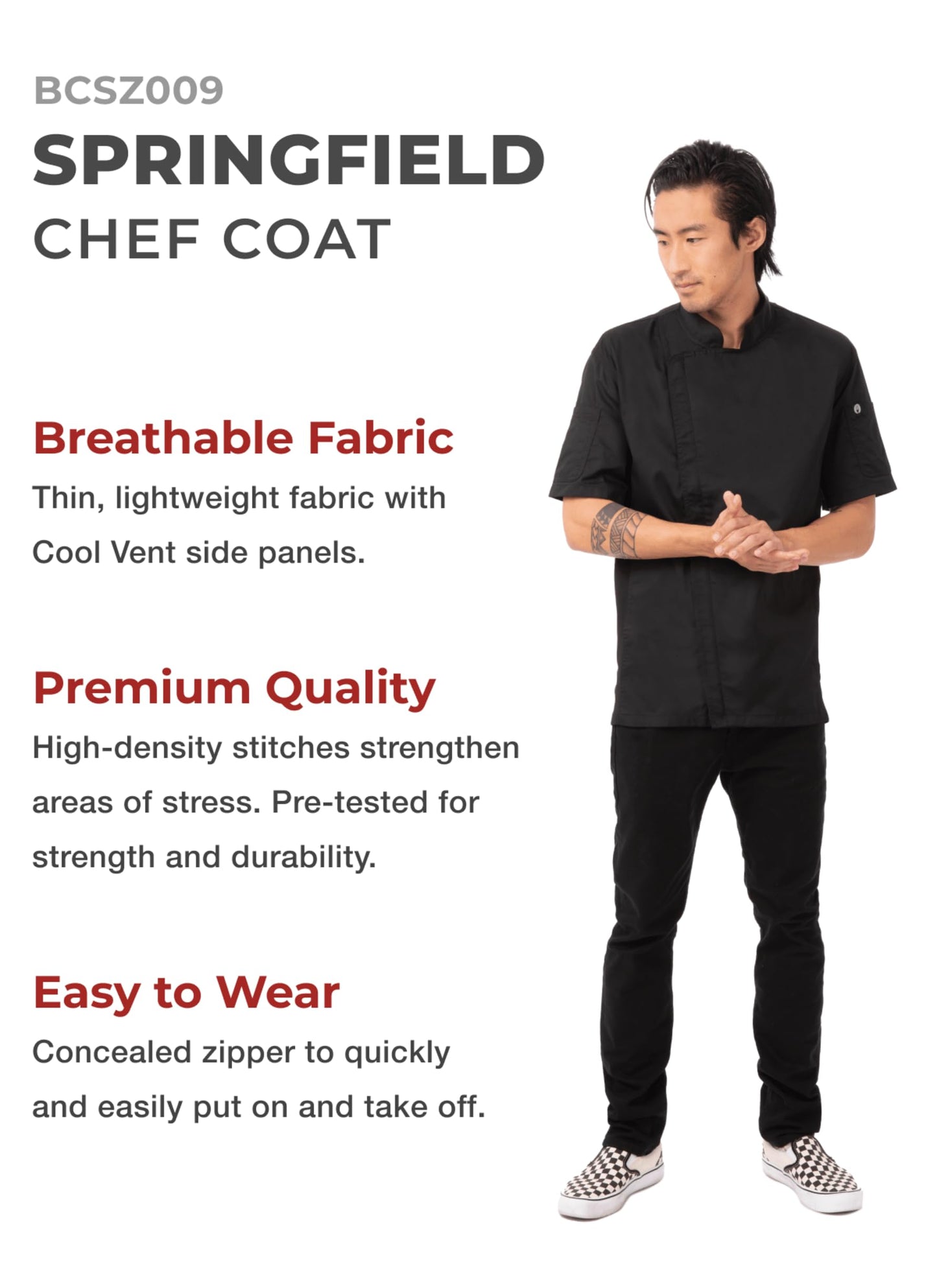 Men's Springfield Chef Coat, Black, Medium