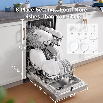 Built-in Dishwasher with 8 Place Settings, 6 Washing Programs