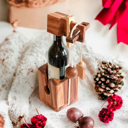 Wine Bottle Puzzle - Wooden Wine Holder and Lock Puzzle