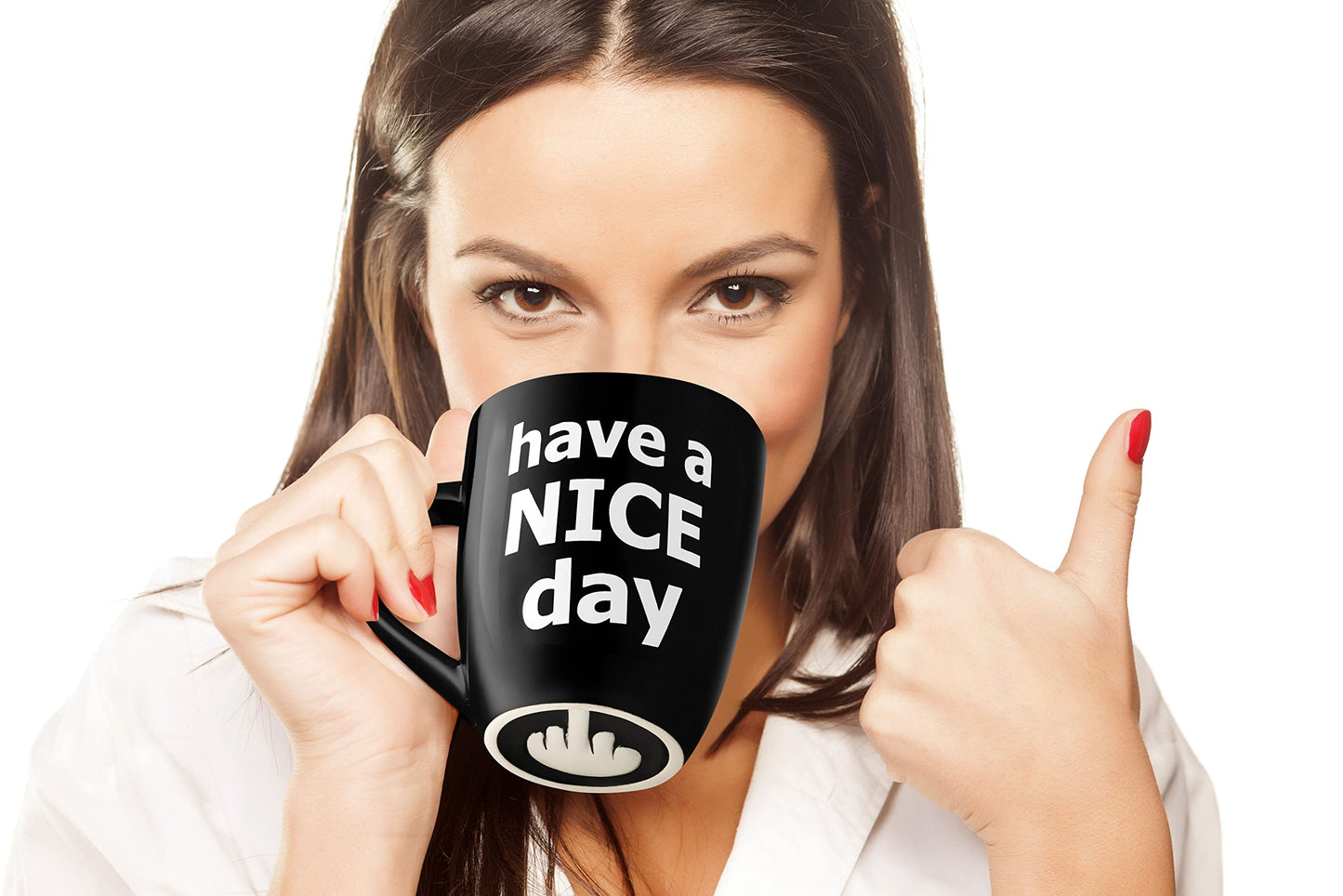 Funny Coffee Mug with Middle Finger on Bottom