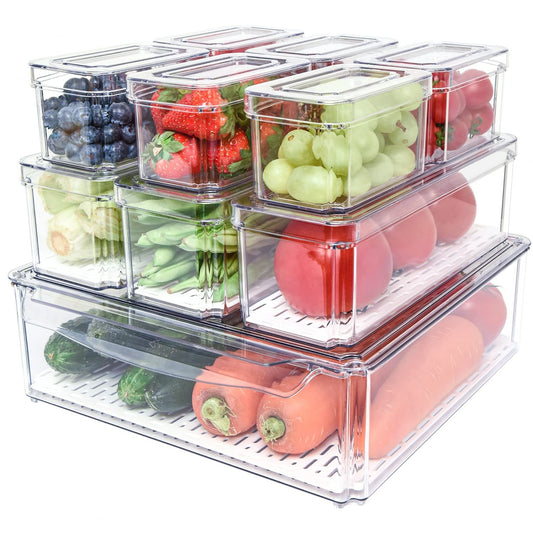 Stackable Refrigerator Organizer Bins with Lids, BPA-Free