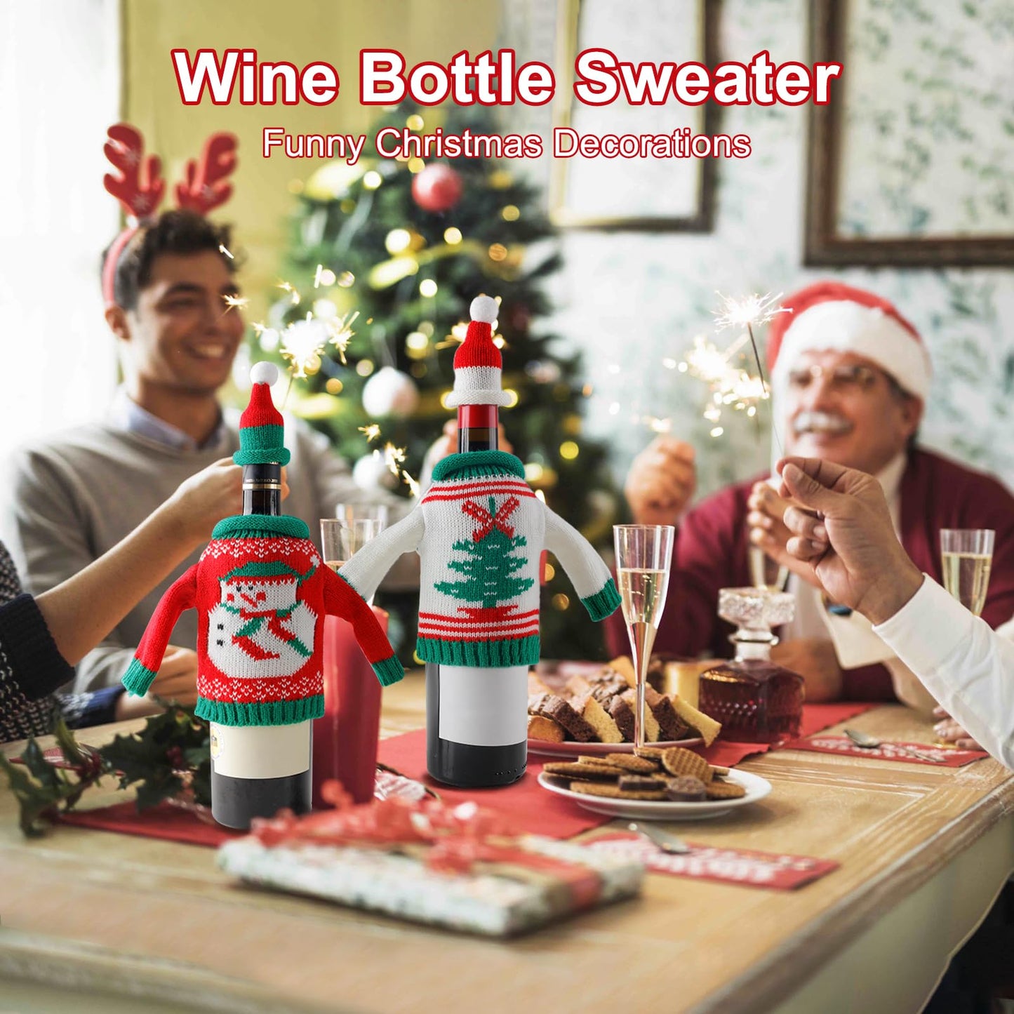 Christmas Wine Bottle Sweater Covers - Set of 4