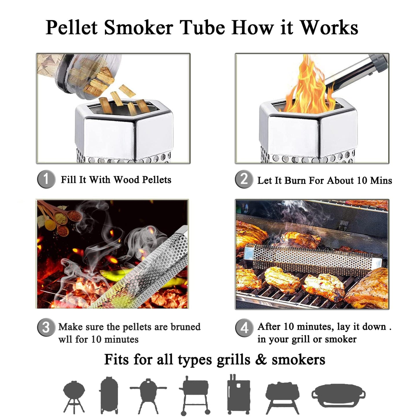 Pellet Smoker Tube for Hot or Cold Smoking