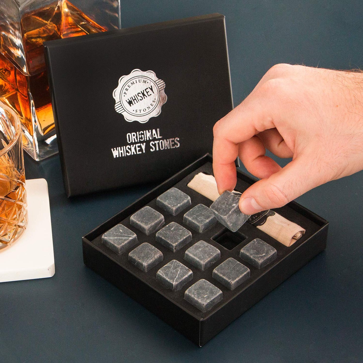 Whiskey Stones Gift Set with 12 Pcs Stones