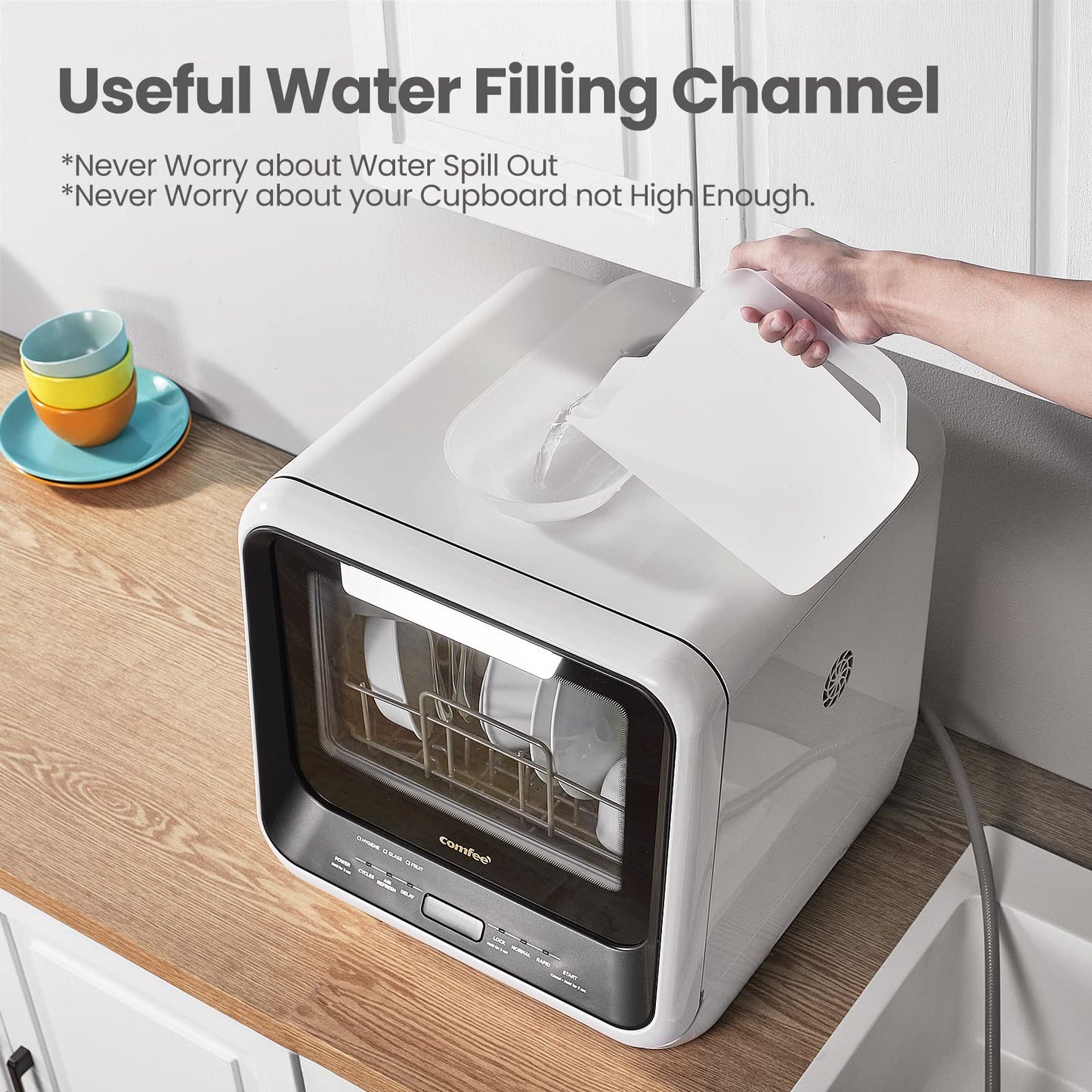 Portable Mini Countertop Dishwasher with 5L Built-in Water Tank, No Hookup Needed