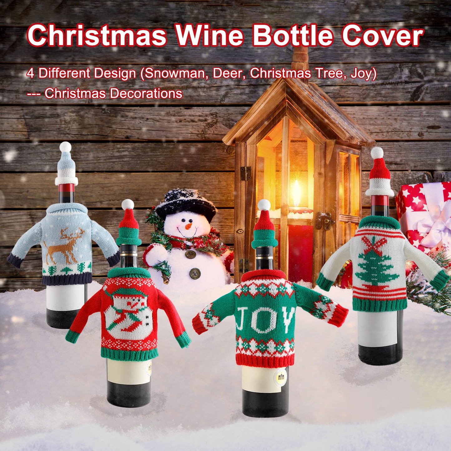 Christmas Wine Bottle Sweater Covers - Set of 4