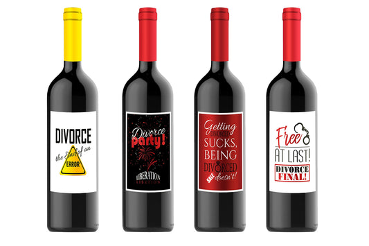 Just Divorced Party Wine Bottle Labels - 4 Pack