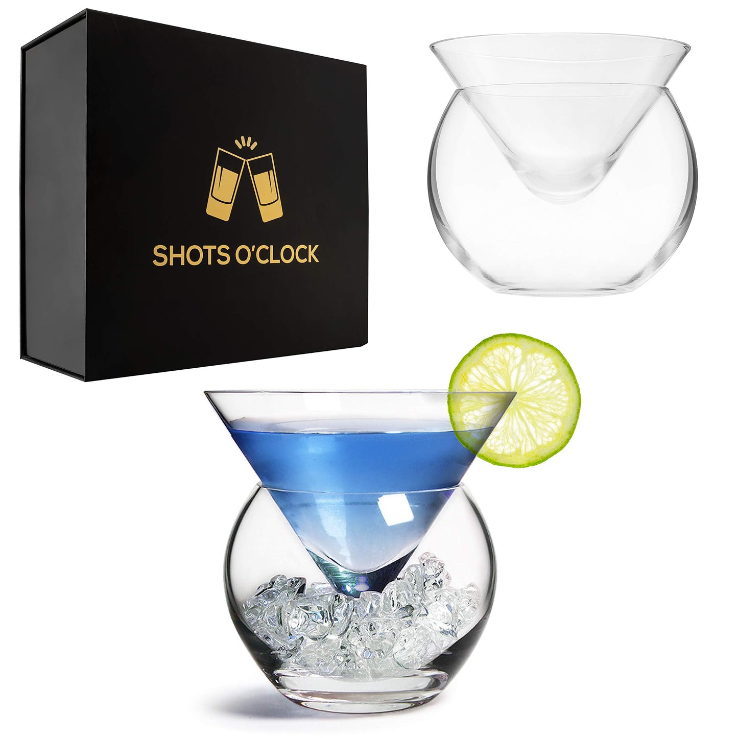 Stemless Martini Glasses with Chiller - Set of 2