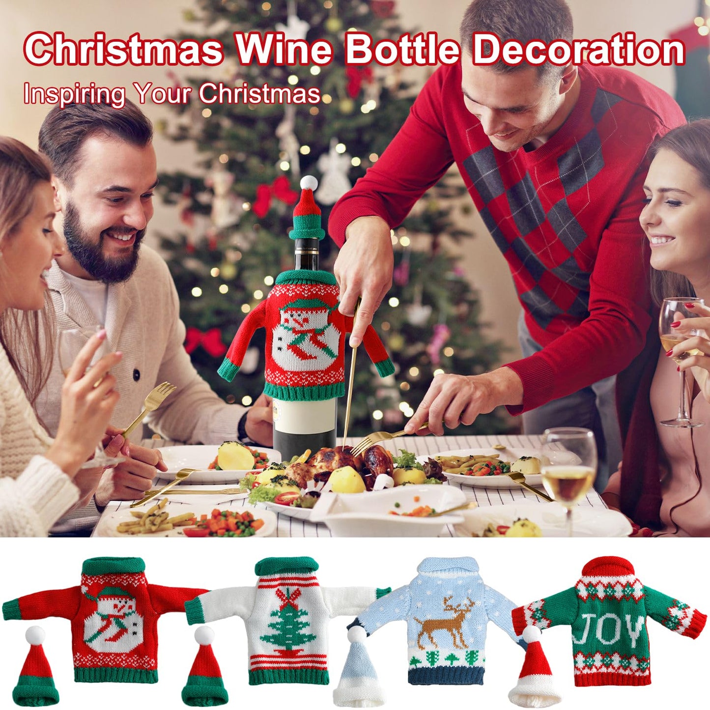 Christmas Wine Bottle Sweater Covers - Set of 4