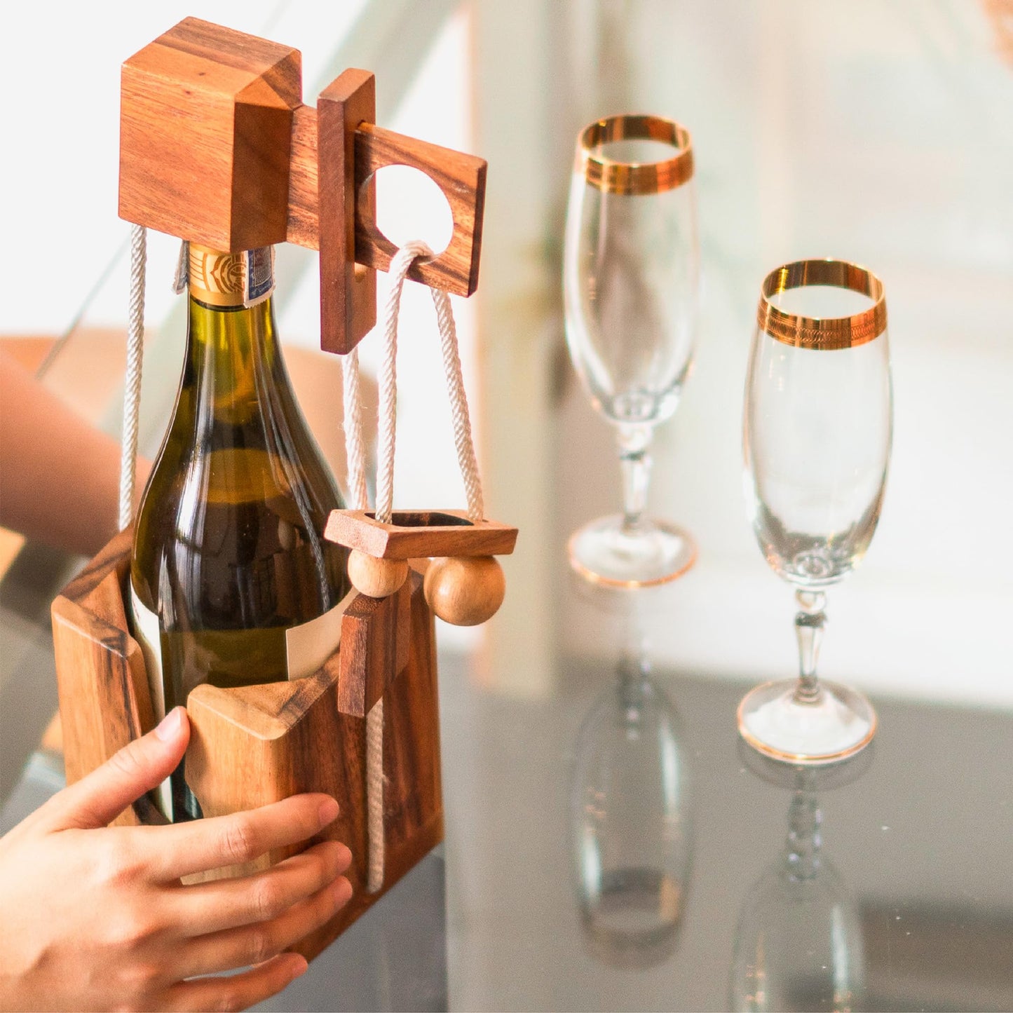 Wine Bottle Puzzle - Wooden Wine Holder and Lock Puzzle