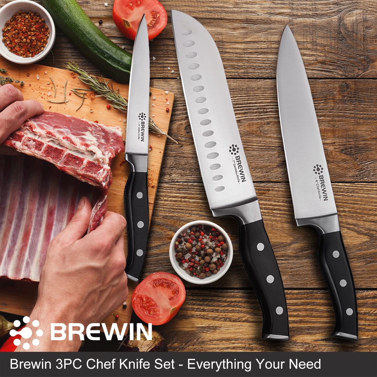 Professional 3PC Chef Knife Set - High Carbon Stainless Steel