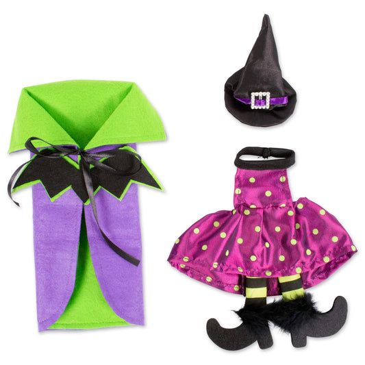 Halloween Wine Bottle Covers - Bat Cape & Witch Outfit