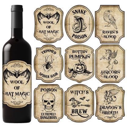 Halloween Wine Bottle Labels - 54 Stickers