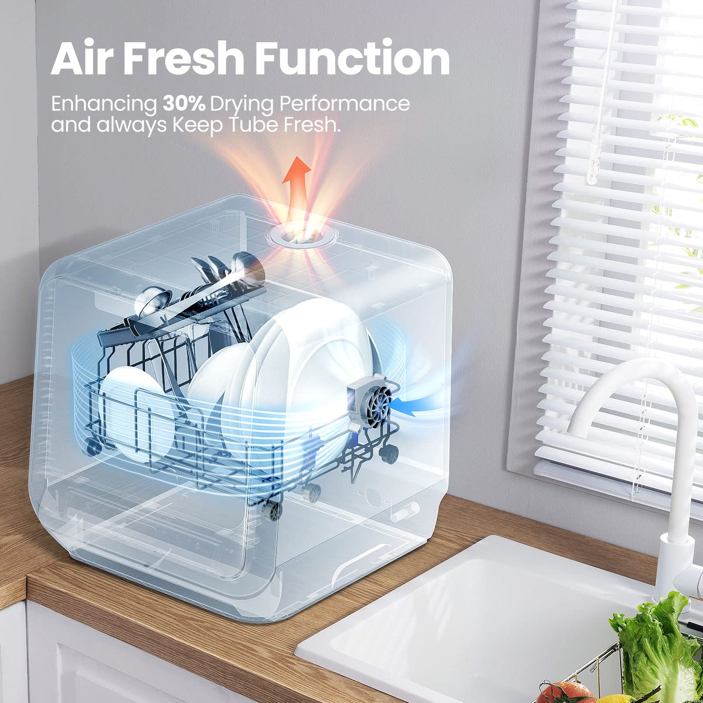 Portable Mini Countertop Dishwasher with 5L Built-in Water Tank, No Hookup Needed