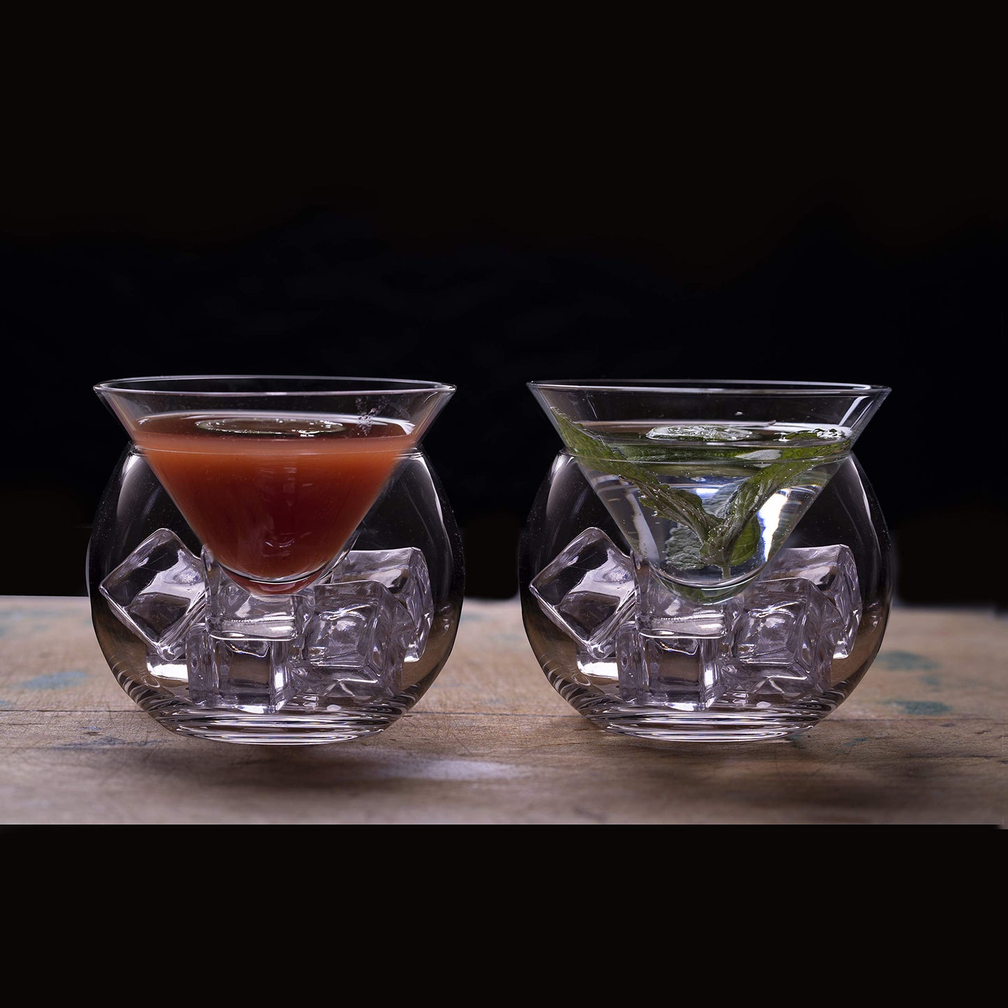 Stemless Martini Glasses with Chiller - Set of 2