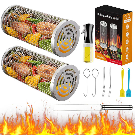 Rolling Grilling Baskets for Outdoor BBQ