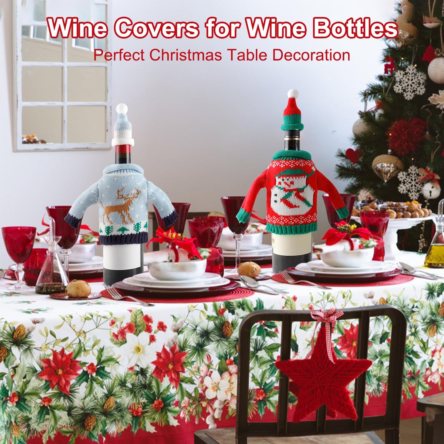 Christmas Wine Bottle Sweater Covers - Set of 4