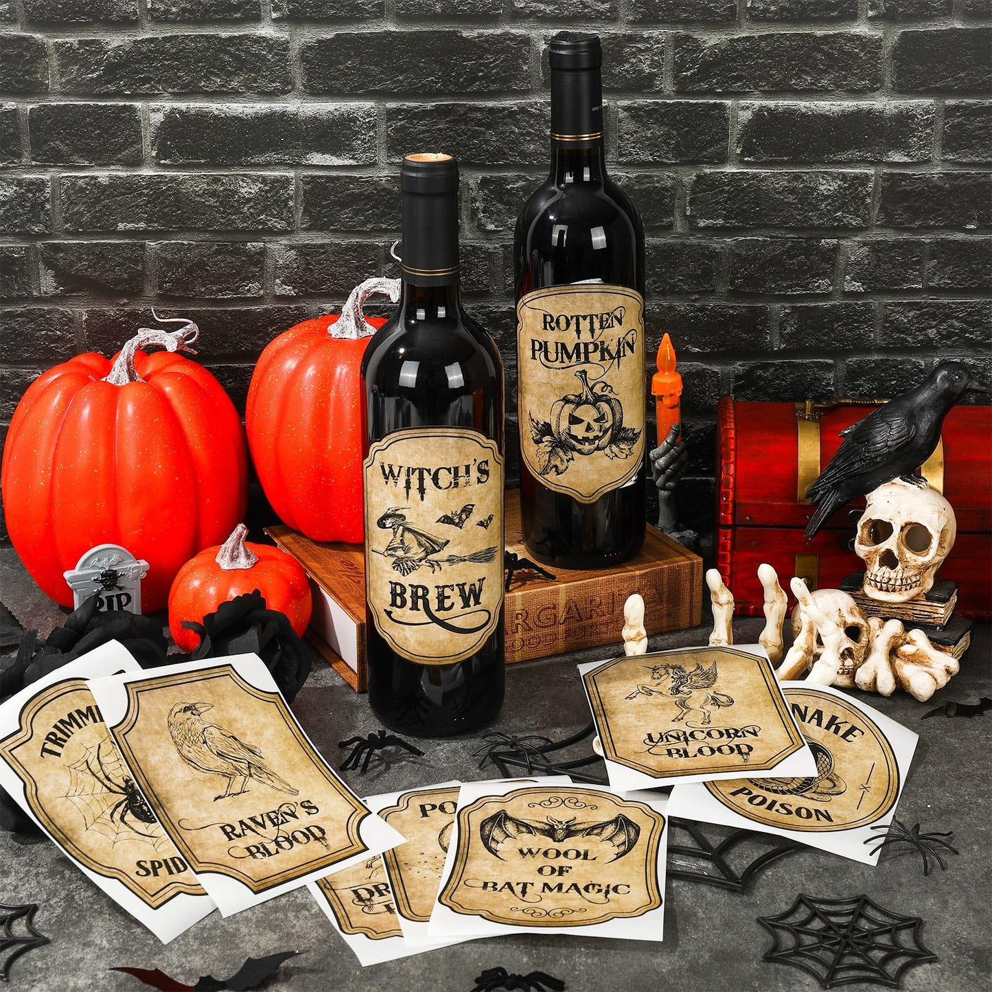 Halloween Wine Bottle Labels - 54 Stickers